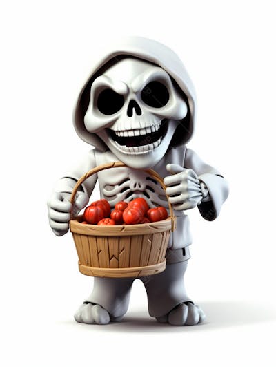 Mini Esqueleto Para Halloween 3D Com Fundo Branco