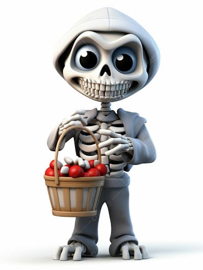 Mini Esqueleto Para Halloween 3D Com Fundo Branco