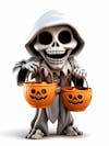 Mini skeleton for halloween 3d with white background