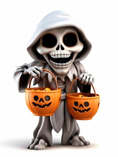 Mini esqueleto para halloween 3d com fundo branco