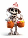 Mini skeleton for halloween 3d with white background