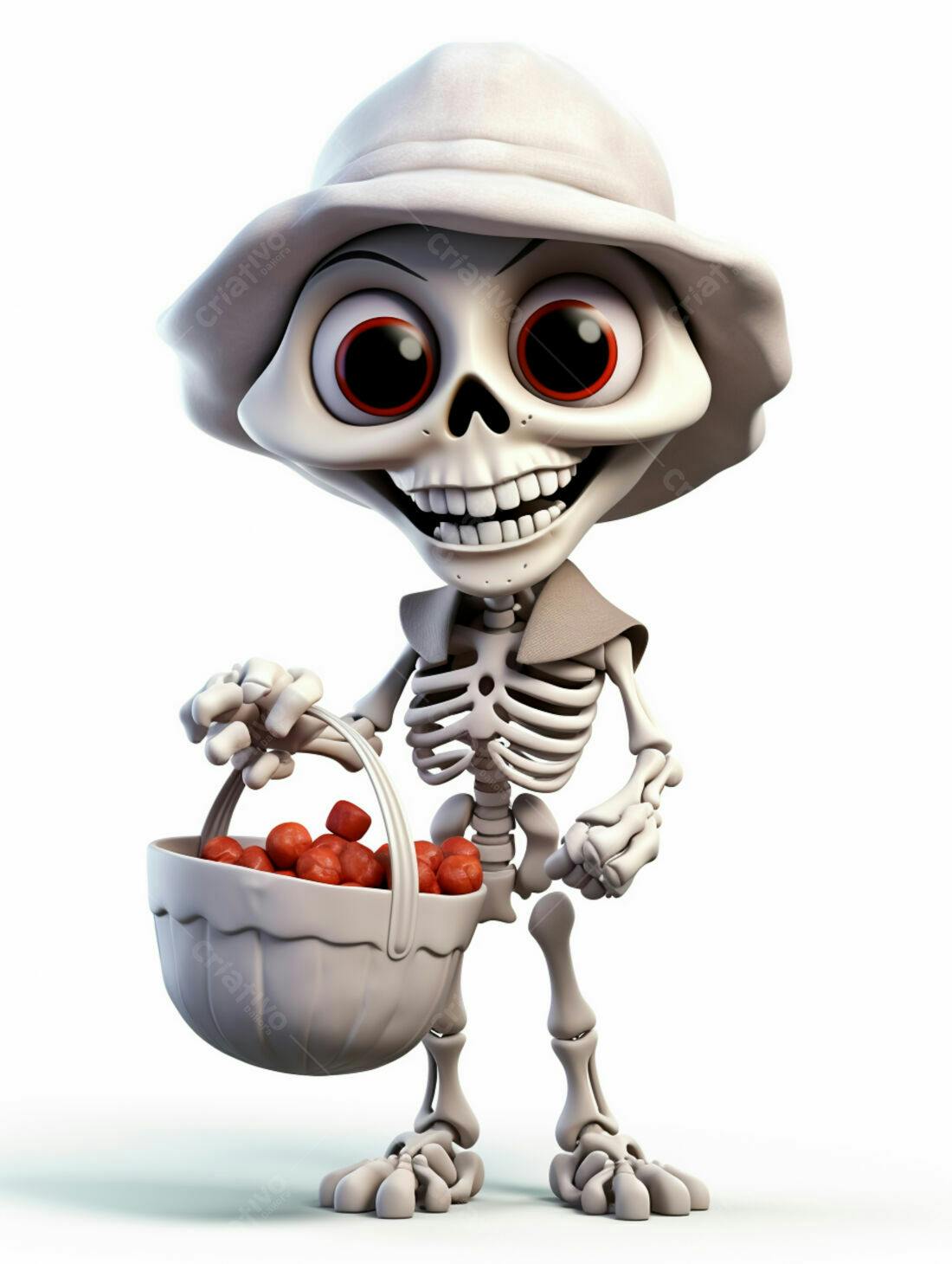 Esqueleto fofo com doces de Halloween