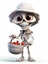 Mini 3d skeleton for halloween with white background