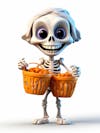 Mini skeleton for halloween 3d with white background