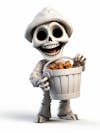 Mini skeleton for halloween 3d with white background