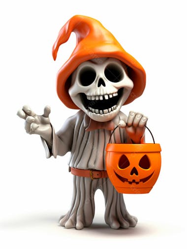 Mini esqueleto para halloween 3d com fundo branco