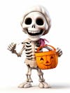 Mini skeleton for halloween 3d with white background