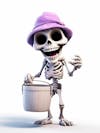 Mini skeleton for halloween 3d with white background