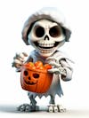 Mini skeleton for halloween 3d with white background