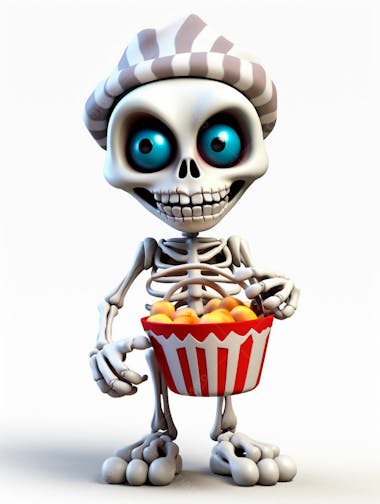 Mini esqueleto para halloween 3d com fundo branco