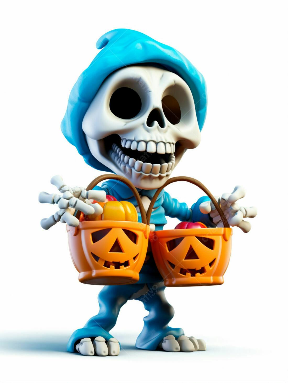 Esqueleto fofo com doces de Halloween