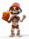 Mini skeleton for halloween 3d with white background