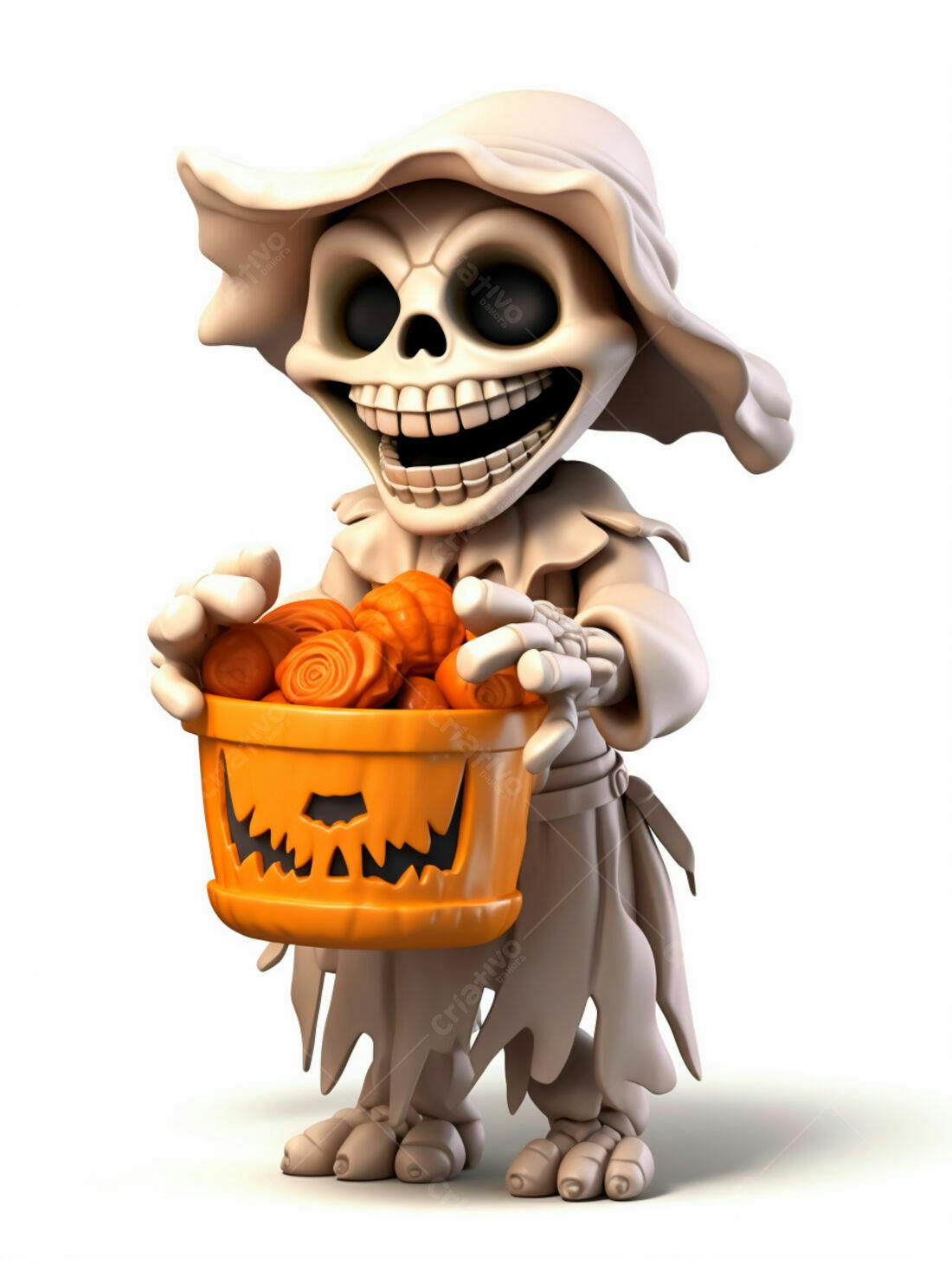 Esqueleto fofo com doces de Halloween