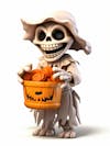 Mini skeleton for halloween 3d with white background