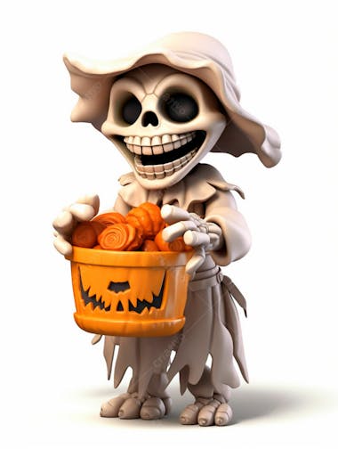 Mini esqueleto para halloween 3d com fundo branco