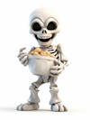 Mini skeleton for halloween 3d with white background