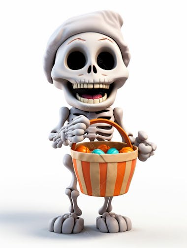 Mini esqueleto para halloween 3d com fundo branco