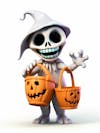 Mini skeleton for halloween 3d with white background