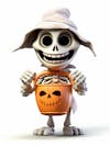 Mini skeleton for halloween 3d with white background