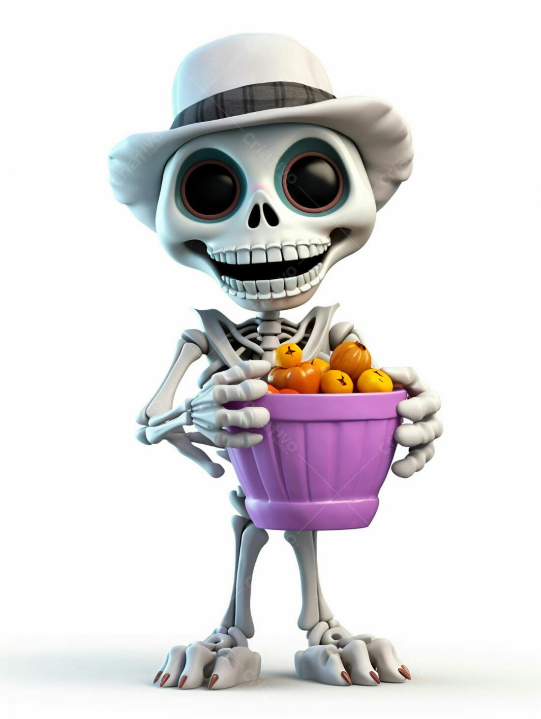 Esqueleto divertido com abóboras para o Halloween