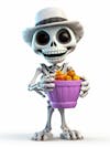 Mini skeleton for halloween 3d with white background