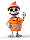 Mini skeleton for halloween 3d with white background