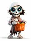 Mini skeleton for halloween 3d with white background