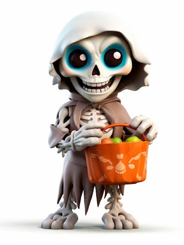 Mini esqueleto para halloween 3d com fundo branco