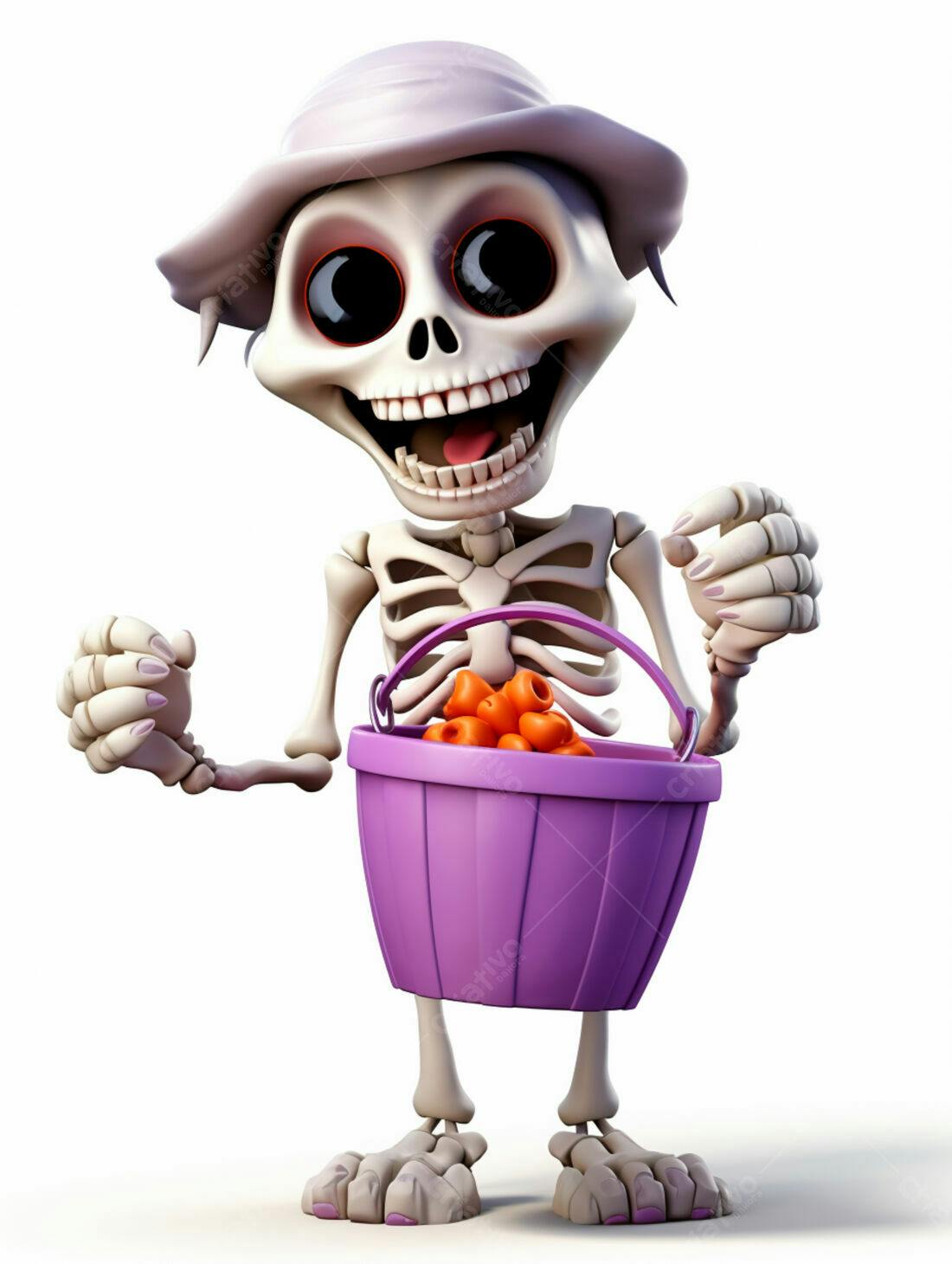 Esqueleto fofo com doces de Halloween