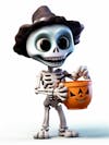 Mini skeleton for halloween 3d with white background