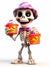 Mini esqueleto para halloween 3d com fundo branco