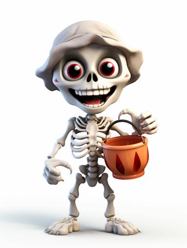 Mini esqueleto para halloween 3d com fundo branco