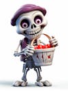 Mini skeleton for halloween 3d with white background