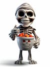 Mini skeleton for halloween 3d with white background