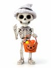 Mini skeleton for halloween 3d with white background