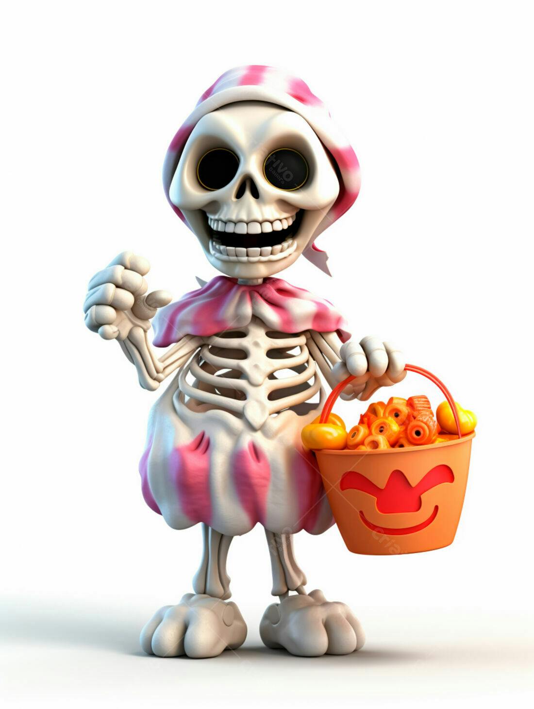 Esqueleto fofo com doces de Halloween
