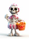 Mini skeleton for halloween 3d with white background