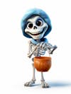 Mini skeleton for halloween 3d with white background