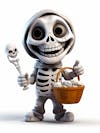 Mini skeleton for halloween 3d with white background