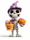 Mini skeleton for halloween 3d with white background