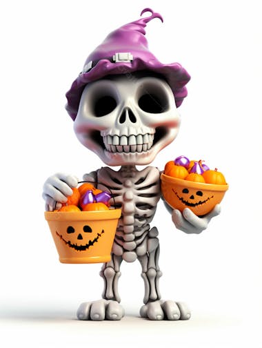 Mini esqueleto para halloween 3d com fundo branco