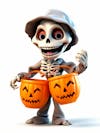 Mini esqueleto para halloween 3d com fundo branco