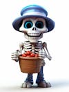 Mini 3d skeleton for halloween with white background