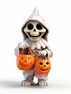 Mini skeleton for halloween 3d with white background