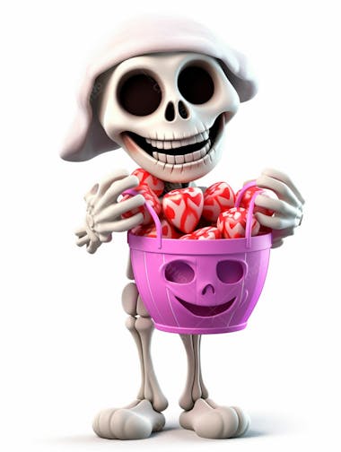 Mini esqueleto para halloween 3d com fundo branco