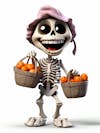 Mini skeleton for halloween 3d with white background