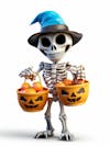 Mini skeleton for halloween 3d with white background