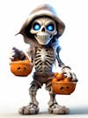 Mini skeleton for halloween 3d with white background