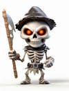 Mini skeleton for halloween 3d with white background