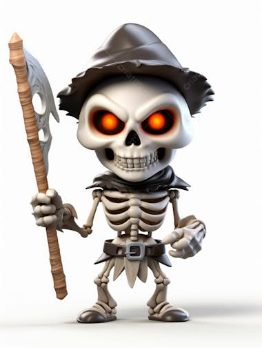 Mini esqueleto para halloween 3d com fundo branco